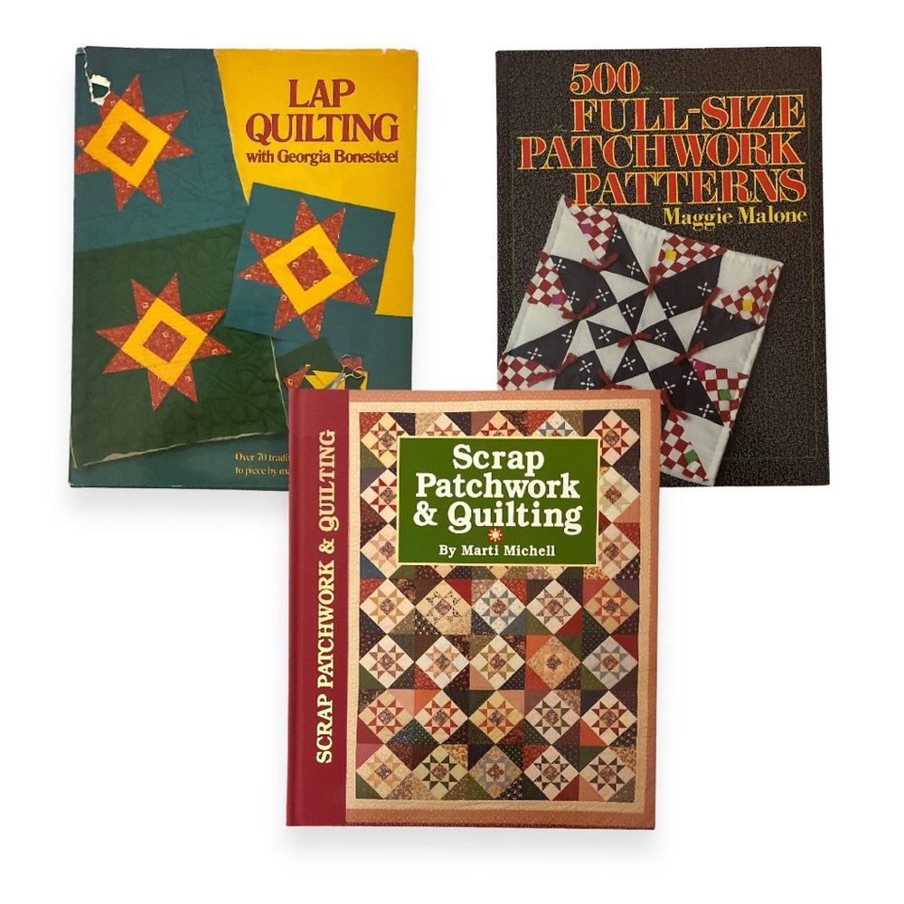 Scrap Patchwork Quilting Books Patterns Hardcover Vintage Lot of 3 Sewing Books
